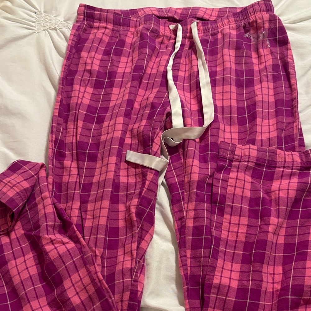 PINK Victoria's Secret Plaid Track Pants - Pink and Purple
